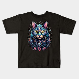 Abstract Blue And Pink Cat Design Kids T-Shirt